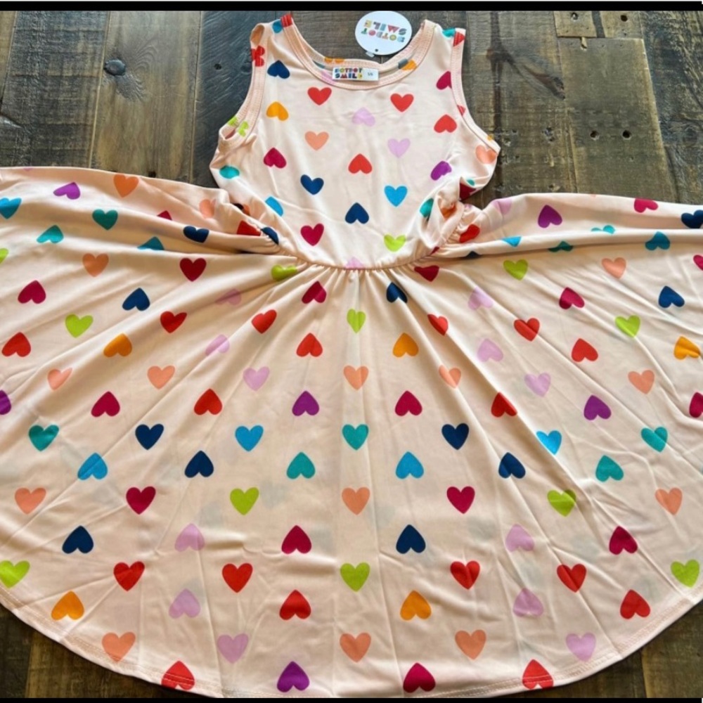 Dot Dot Smile Pink Rainbow Hearts Tank Twirl Dress New
